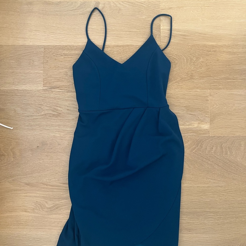 Lulu's Deep Blue Mini Dress with Spaghetti Straps